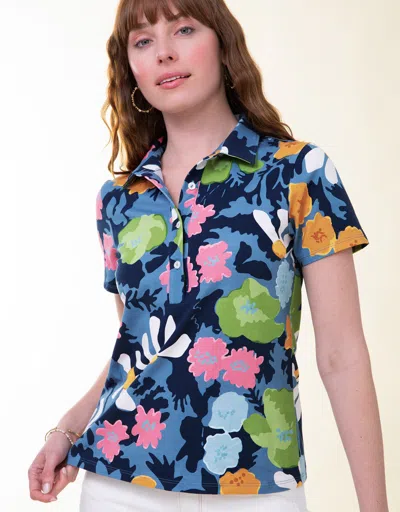 Spartina 449 Joelle Polo Top Strathy Hall Abstract Floral In Multi