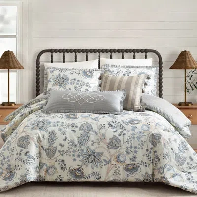 Spartina 449 Jonas Hundred 3-piece Jacobean Cotton Sateen Reversible Comforter Set In Blue;gray;ivory