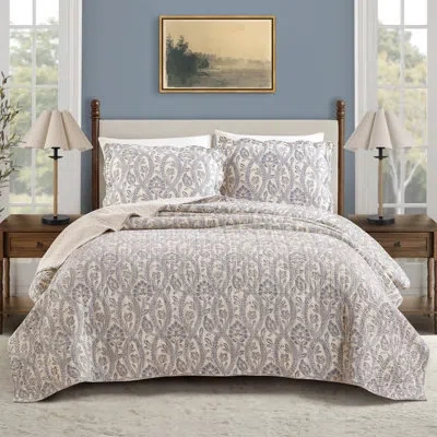 Spartina 449 Jonas Hundred 3-piece Medallion Cotton Reversible Quilt Set In Blue;gray;ivory