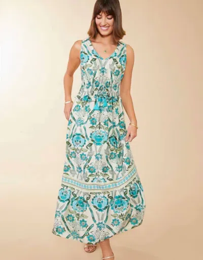 Spartina 449 Justine Midi Dress In Mystic Moss Stencil Blue In Green