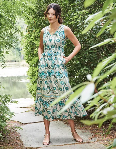 Spartina 449 Justine Midi Dress Mystic Moss Stencil Blue In Multi