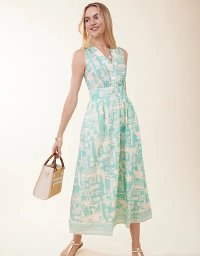 Spartina 449 Lilyana Midi Dress Enclave Palm Scene Aqua Haze In Green