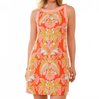 Spartina 449 Madolyn River Club Damask Snap Dress In Orange Pink Green In Multi