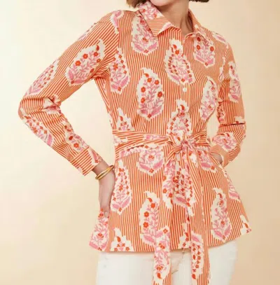 Spartina 449 Marianne Blouse In Richmond Hill Stripe Floral Motif In Orange