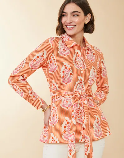 Spartina 449 Marianne Blouse Richmond Hill Stripe Floral Motif Red In Orange