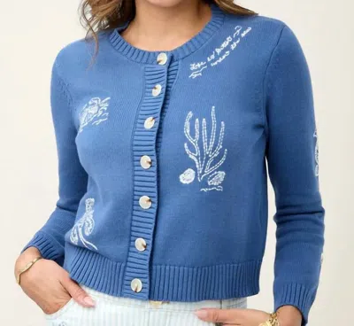Spartina 449 Marie Long Sleeve Cardigan In Indigo Mist In Purple