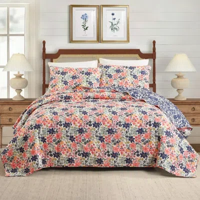 Spartina 449 Marsh Hens Floral Reversible Quilt Set In Blue;green;pink
