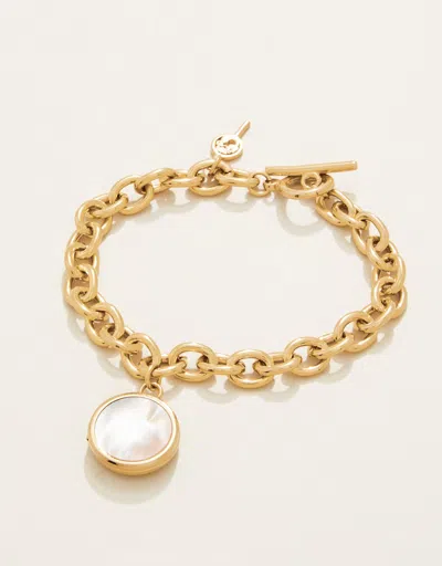 Spartina 449 Mini Round Locket Toggle Bracelet 8" Mother-of-pearl In Gold