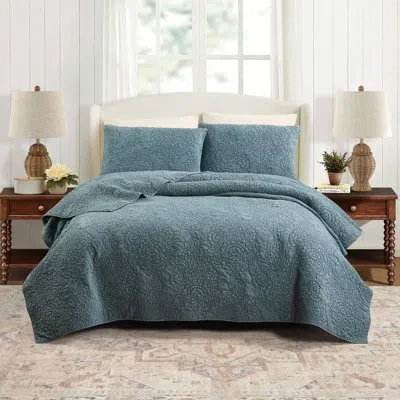 Spartina 449 Mystic Floral 3-piece Cotton Voile Quilt Set In Teal