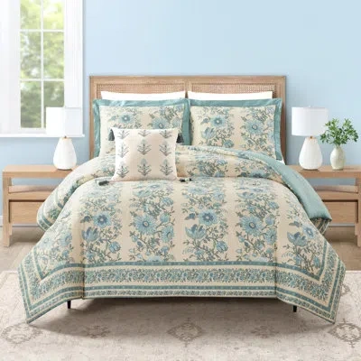 Spartina 449 Mystic Moss Floral 3-piece Cotton Sateen Comforter Set In Blue;green