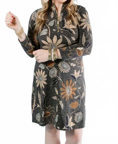 Spartina 449 Nora Half Zip Dress In Botanic Garden Boho Floral Gray In Black