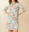 SPARTINA 449 NORA HALF ZIP DRESS IN CALM WATERS FLORAL CANE BLUE
