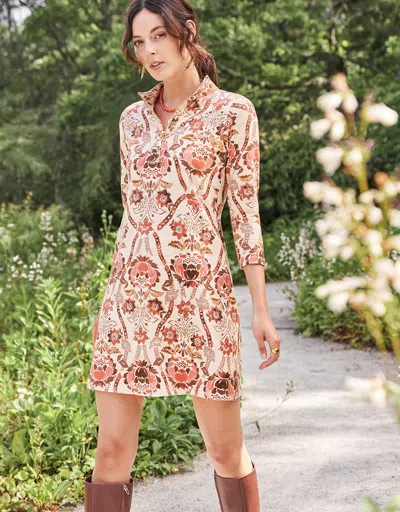 Spartina 449 Nora Half-zip Dress Mystic Moss Stencil Coral In Red