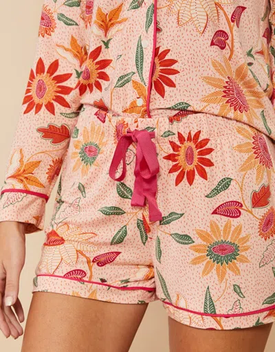 Spartina 449 Pajama Short Botanic Garden Boho Floral Peach In Orange