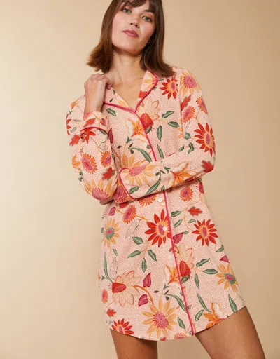 Spartina 449 Pajama Sleep Shirt Botanic Garden Boho Floral Peach In Orange