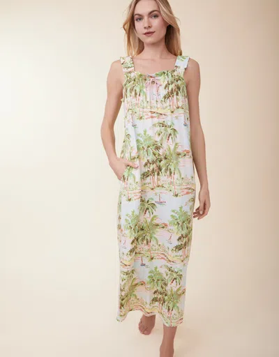 Spartina 449 Pajama Sleeveless Nightgown Overboard Coastal Dreams In Green