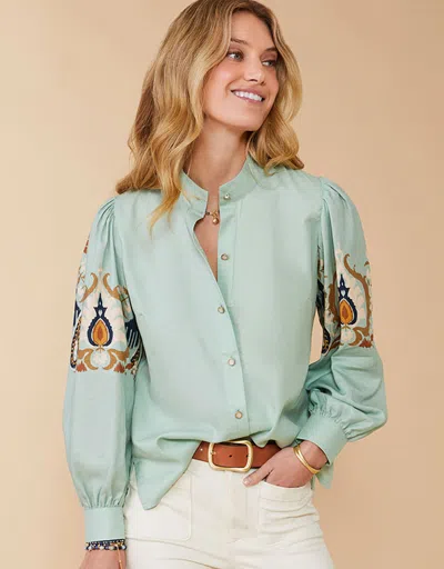 Spartina 449 Paulette Blouse Kalalanta Ikat Palm Sea Foam In Blue
