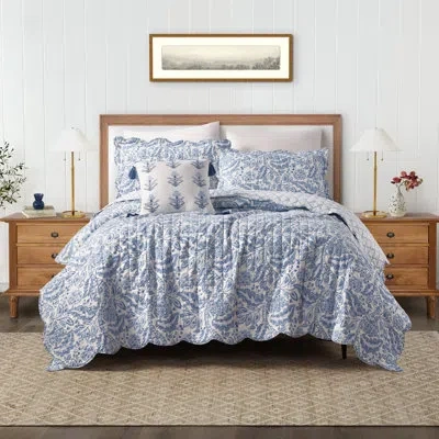 Spartina 449 Peeples Song 3-piece 100% Cotton Reversible Quilt Set In Blue