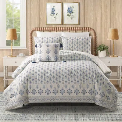 Spartina 449 Peeples Song 3-piece Cotton Sateen Reversible Comforter Set In Blue