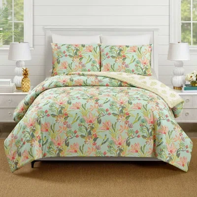 Spartina 449 Queenie Tropical 3-piece Reversible Comforter Set In Blue;green;pink