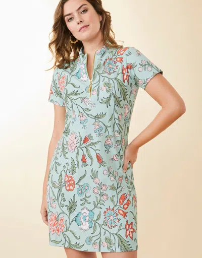 Spartina 449 Serena Short Sleeve Half-zip Pique Dress Hamilton Floral Block Sea Foam In Blue