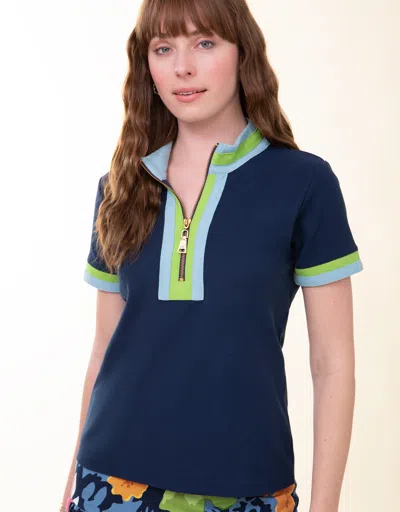 Spartina 449 Serena Short Sleeve Half-zip Pique Top Midnight Blue