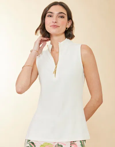 Spartina 449 Serena Sleeveless Half-zip Pique Top Pearl White