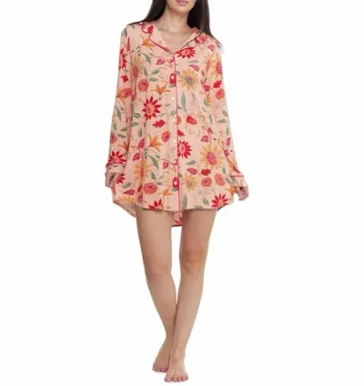 Spartina 449 Pajama Sleep Shirt Botanic Garden Boho Floral Peach In Orange
