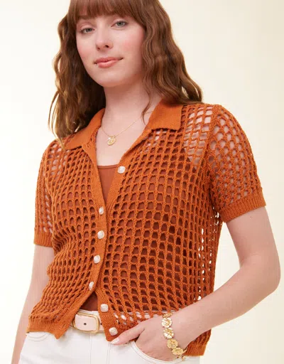 Spartina 449 Solene Crochet Polo Nutmeg In Orange