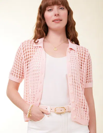 Spartina 449 Solene Crochet Polo Strawberry Cream In Pink