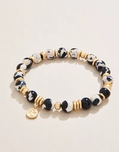 Spartina 449 Stone Stretch Bracelet 8mm Marbled Black In Gold
