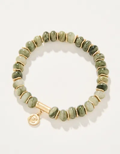 Spartina 449 Stone Stretch Bracelet 8mm Silver Leaf Jasper In Green