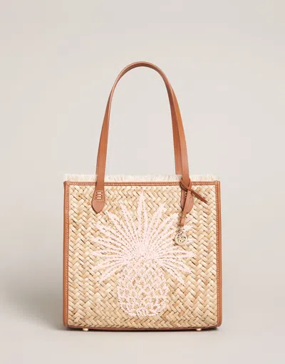Spartina 449 Straw Pineapple Box Tote Natural