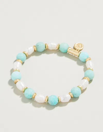 Spartina 449 Stretch Bracelet 8mm Amazonite/pearl In Blue