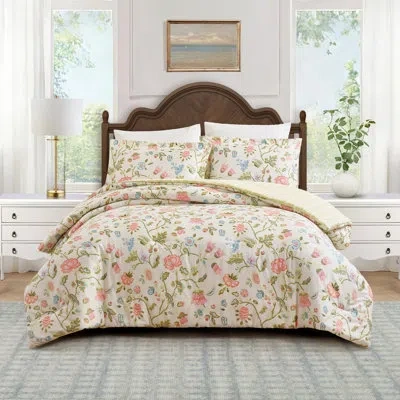 Spartina 449 Sugar Mill 3-piece Jacobean Floral Cotton Sateen Reversible Comforter In Blue;green;pink;ivory
