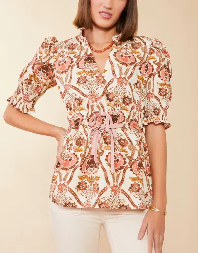 Spartina 449 Tatum Blouse Mystic Moss Stencil Coral In Multi
