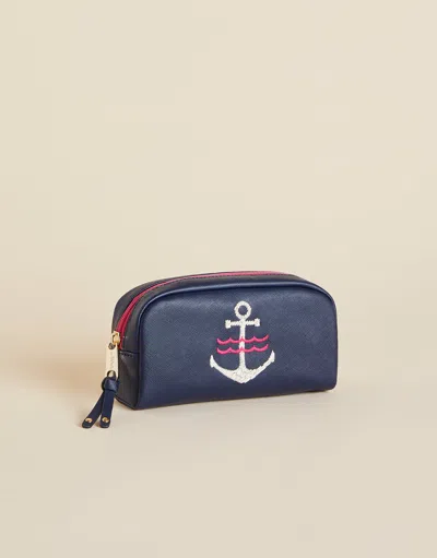 Spartina 449 Vinyl Cosmetic Bag Navy Anchor In Black
