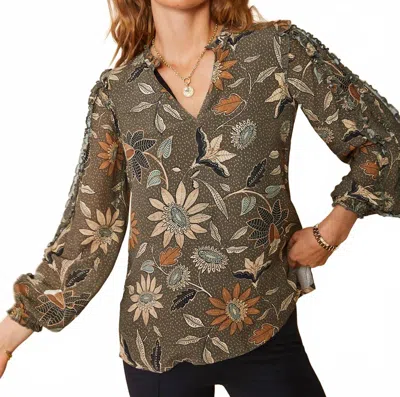 Spartina 449 Willenna Ruffle Blouse In Botanic Garden Boho Floral Gray In Brown