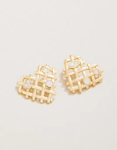 Spartina 449 Woven Heart Earrings Crystal In Gold