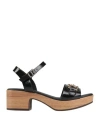 Sparwoman Woman Sandals Black Size 8 Leather