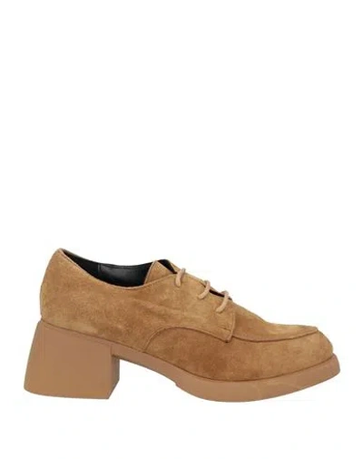 Spatarella Woman Lace-up Shoes Sand Size 8 Leather In Beige