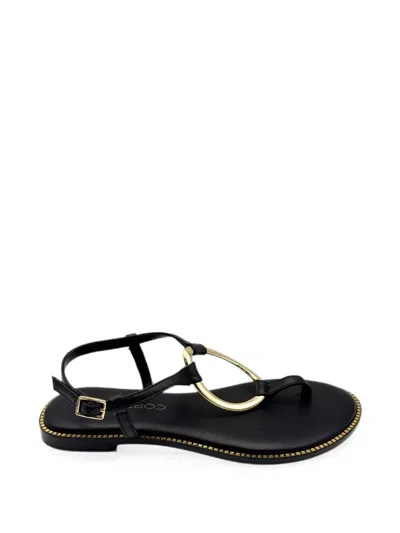 Spazio Corridoni 1 Buckle-fastening Metal-ring Flat Sandals In Black