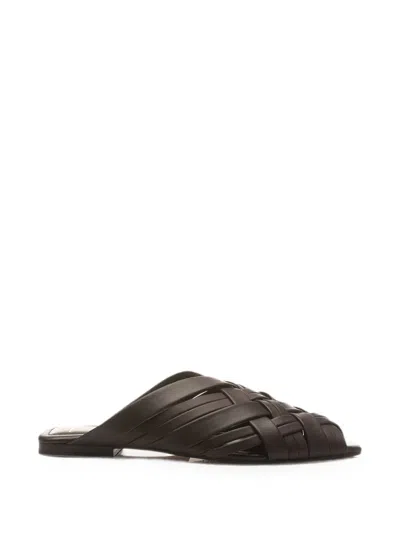 Spazio Corridoni 1 Woven Leather Flat Sandals In Brown