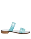 Spaziomoda Woman Sandals Turquoise Size 8 Soft Leather In Blue