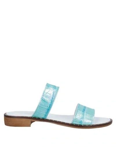 Spaziomoda Woman Sandals Turquoise Size 8 Soft Leather In Blue