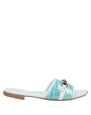 Spaziomoda Woman Sandals Turquoise Size 8 Soft Leather In Blue