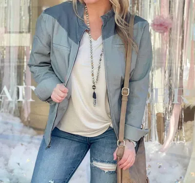 Spearpoint Apparel Boyfriend Denim Jacket In Blue In Gray