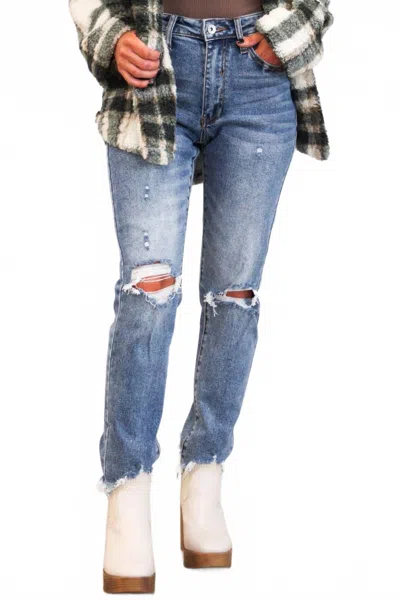 Special A Addie Distressed Mid Rise Straight Leg Jeans In Medium Wash In Multi