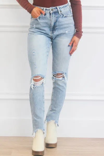 Special A Chelsea High Waisted Distressed Straight Jeans In Medium Wash In Multi