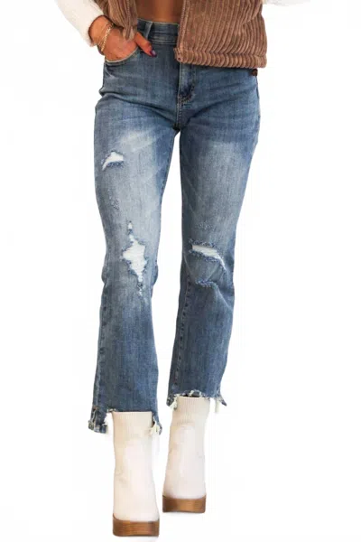 Special A Jayme Distressed Straight Leg Jeans In Dark Wash In Blue